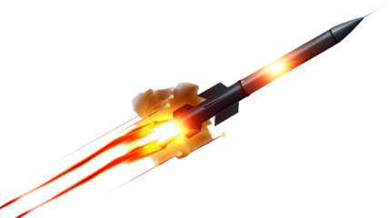 Missile rocket with fire trail isolated on white background.