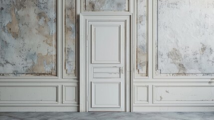 White door and vintage photos with blank space