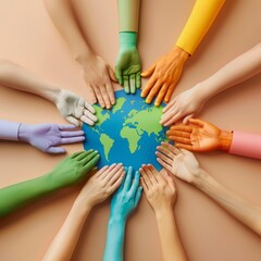 Fototapeta premium Colorful hand in origamic as unity, humanity in differs difference, concept of heal the world, banner for nature world, diversity of the world
