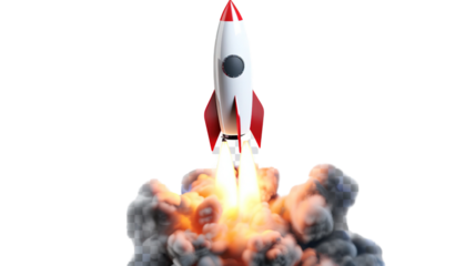 Rocket launch isolated on transparent background - Generation AI