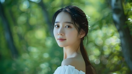 Generative AI: Blissful Asian Woman in Summer Sun