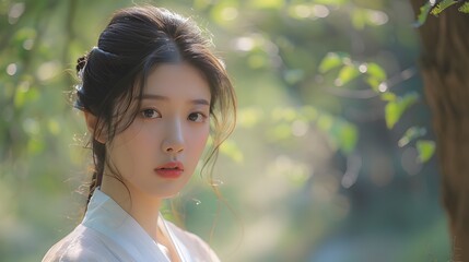 Generative AI: Asian Woman Enjoying Summer Sunshine