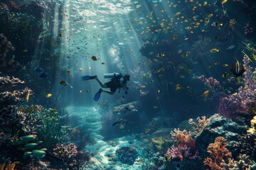 Diver Exploring Vibrant Coral Reef