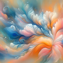 Fototapeta premium Whimsical Pastel and Bright Colored Abstract Digital Art with Flowing Clouds and Ethereal Atmosphere