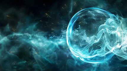 Protection sphere shield with hexagon pattern on blue background. Glass Dome shield. Glowing bubble shield in the form of a force energy field. Protection and safety concept.