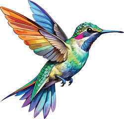 Fototapeta premium Vibrant watercolor hummingbird clipart brings nature to life. 