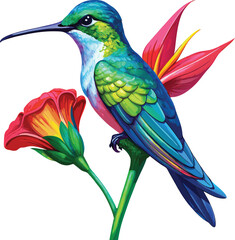 Fototapeta premium Vibrant watercolor hummingbird clipart brings nature to life. 