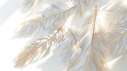 Soft bird feathers seamless pattern in hand drawn style pastel colors isolated on white background.
