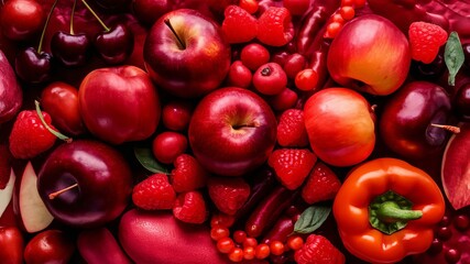 Red fruit and vegetable background