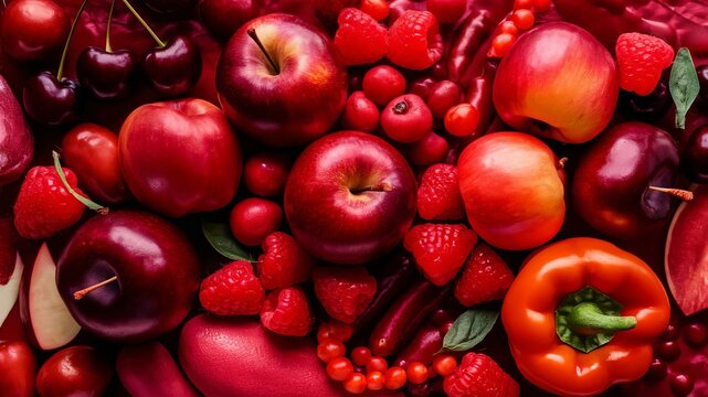 Red fruit and vegetable background - Powered by Adobe