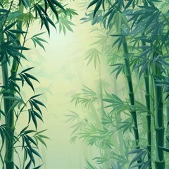 Fototapeta premium Serene Bamboo Grove: A Tranquil Backdrop of Nature's Harmony in a Lush Bamboo Forest, Evoking Peace and Connection with the Earth.
