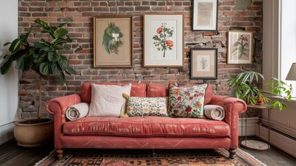 A maximalist living room bursting with bold patterns, vibrant colors, and unique objects.