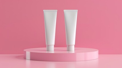 Mock up realistic blank tubes for cosmetics Tube cream on pink background