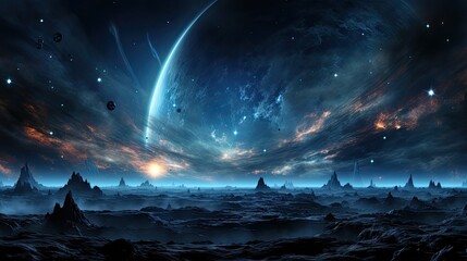 Fototapeta premium 360 degree equirectangular projection space background with nebula and stars, environment map. HDRI spherical panorama 