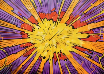 A vibrant comic-style background with bold lightning flashes and thunder effects