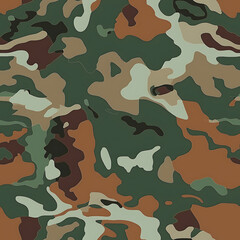 Fototapeta premium Seamless marine soldier camouflage pattern in dark green, brown, and grey, with abstract shapes mimicking natural terrain 