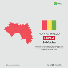 Guinea Independence Day Social Media Banner, Editable Vector Design with Map and Flag