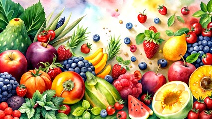 Summer Harvest: A Watercolor Symphony of Color and Flavor Generative AI image