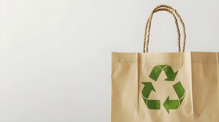 A brown paper bag with a recycling symbol on it against a plain background.