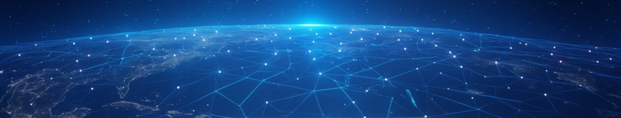 Fototapeta premium The Connectivity Grid: A Networked Matrix Covering the USA with Nodes and Routes Symbolizing Telecommunications Backbone in Digital Blue Tones.