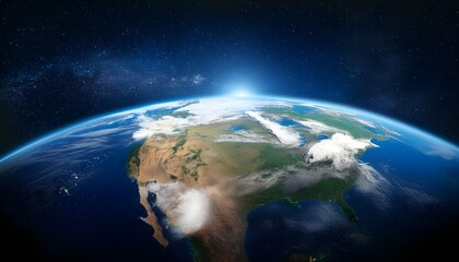 Obraz premium A lone star above the planet Earth. View from space to the starry sky and the planet Earth