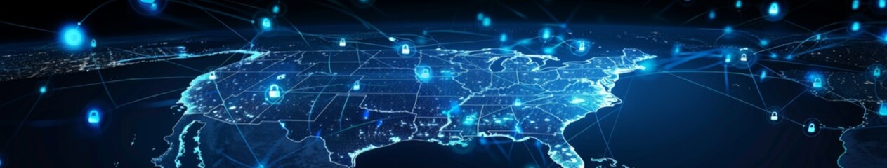 Obraz premium Cyber Sentinel: The Digital Guardian Protecting America's Cyber Landscape with Strategic Network Security Icons.
