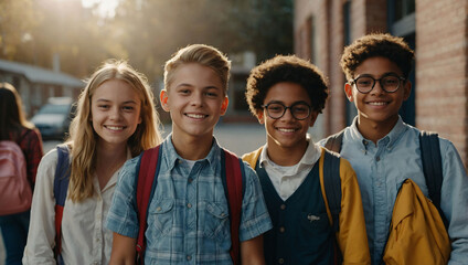 a cheerful group of students on their first day back to school