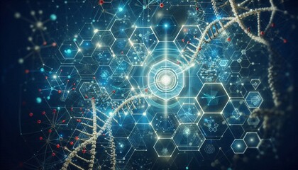 Background with dna and technology hexagon 
