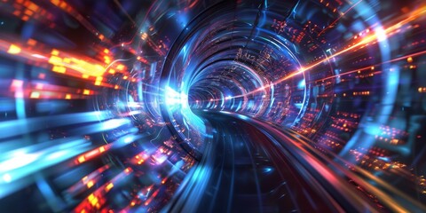 Obraz premium Digital Velocity Nexus: The Abstract Core of Accelerated Data Convergence and Technological Hub