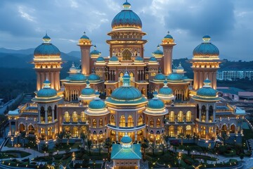 Fototapeta premium Emphasizes the opulence and grandeur of a modern casino resort, a destination for luxury and entertainment.