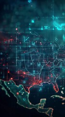 Fototapeta premium Digital Fortress: The United States Cybersecurity Network, A Shielded Map of America with Secure Communication Channels for a Safe and Protected Digital Environment.