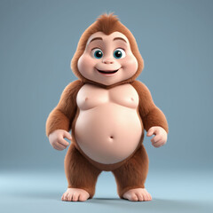 Fototapeta premium funny cute 3D fat baboon monkey apes, standing isolated in clean clear background