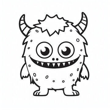 Coloring Page black and white Outline Of cartoon cute monster character, coloring books for kids