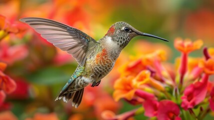 Obraz premium Graceful Hummingbird Savoring Sweet Nectar from a Blossoming Flower
