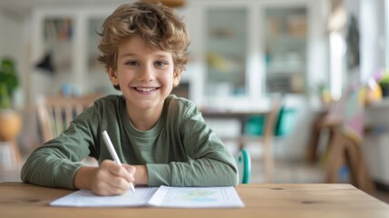 Cute children writing lists of their favorite things during a special writing lesson.