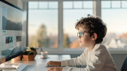 The cute students using computer to learning lesson anytime and any where.