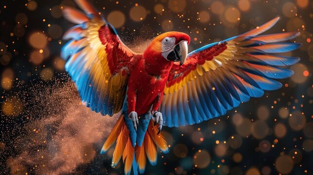 Colorful Powder Explosion with Flying Ara Parrot