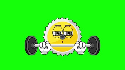 saw blade emoticon character is in the gym with a barbell