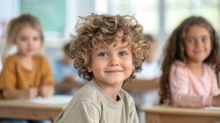 Fototapeta premium The cute students eager to active learning in the classroom.