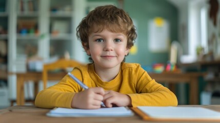 Cute children writing lists of their favorite things during a special writing lesson.