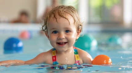 Young children take swimming lessons on holidays.
