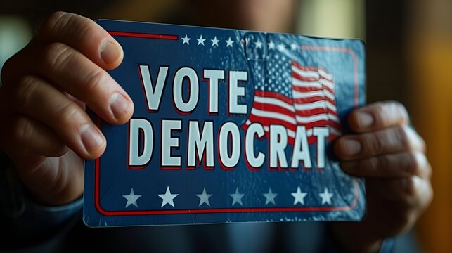 Campaign sign - “VOTE DEMOCRAT” - election - partisan politics - liberal - progressive 
