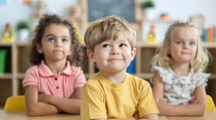 Obraz premium The cute students eager to active learning in the classroom.
