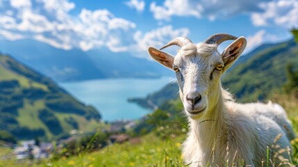 Naklejka premium Goat animal landscape view