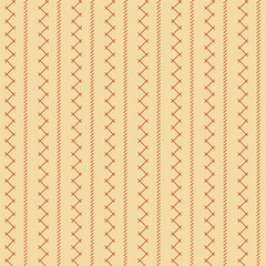 Light yellow vertical striped seamless pattern with hand drawn red stitches.