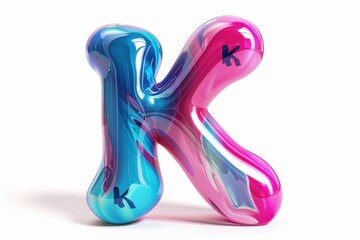 The letter K is made of colorful liquid and has a messy appearance