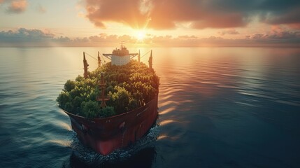 Futuristic Eco-Friendly Cargo Ships with Renewable Energy Sources for Sustainable Logistics, 3D Render Concept, Generative Ai