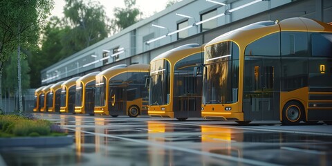 Obraz premium Futuristic Solar-Powered Logistics Hub with Autonomous Vehicles - Eco-Friendly Transportation 3D Render Concept, Generative Ai
