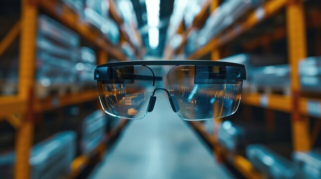 Futuristic Real-Time Shipment Tracking with AR Glasses - Innovative Logistics Technology Concept., Generative Ai