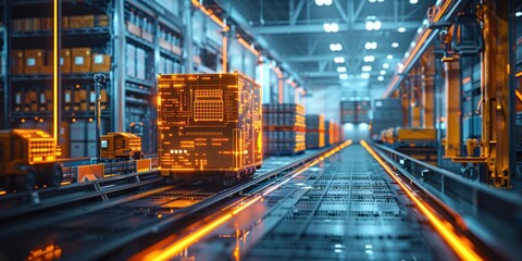 Obraz premium Cutting-Edge AI-Managed Logistics Center for Seamless Supply Chain Management - 3D Render with Real-Time Data Synchronization, Generative Ai
